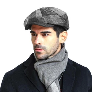 Men's Retro Plaid Beret Newsboy Cap Vintage Octagonal Hat Artist Painter Hat - Picture 1 of 14