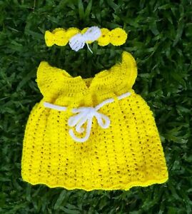 Newborn Baby Girls Outfit Handmade Christmas Baby Gift Yellow 0-6 Months