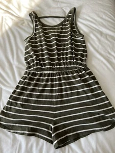 MELROSE AND MARKET Kids' Knit Romper In Olive Sarma- Ivory Stripe SIZE M 8-10 - Picture 1 of 5