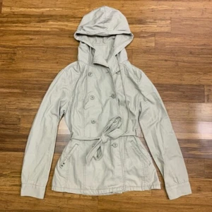 Y2K Converse Utility-Mantel mit Kapuze Damen großer Baumwollgürtel zweireihige Jacke - Bild 1 von 8