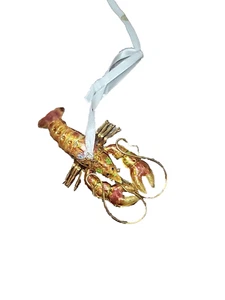 Handcrafted Cloisonne Lobster Christmas Ornament Metal Articulated Tail 5" - Picture 1 of 8