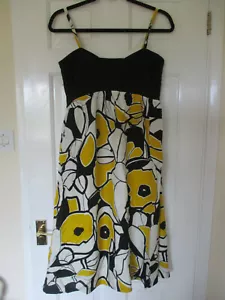 Betty Jackson Black, black/yellow/white empire line silk dress - Size 10 - Picture 1 of 8