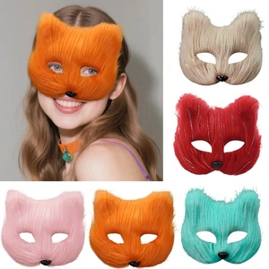 Silk Long Hair Fox Mask Halloween Party Masks Half Face Eye Mask Cosplay Prop - Picture 1 of 17