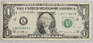 Fancy Serial Number $1 One Dollar Series 2017 L 00777663 D One Triple & Two Pair - Picture 1 of 2