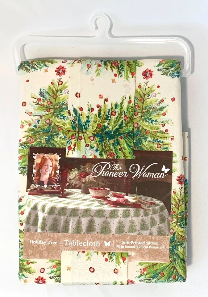 The Pioneer Woman Tablecloth Christmas Holiday Tree 70in Round