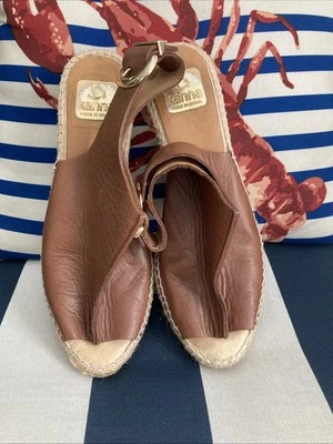 KANNA womens size 39 9 US) Tan leather peep toe heeled wedge espadrilles - Image 1 of 4