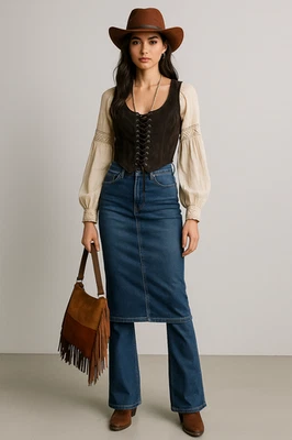 Vintage LEKRA Country Life Brown Suede Leather Corset Vest Traditional German - Image 1 of 4