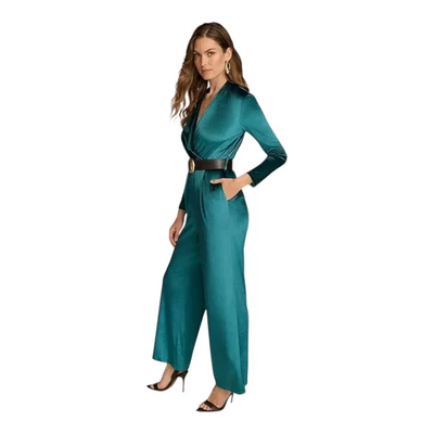 Donna Karan New York Women's Velvet Jumpsuit Green Size 16 (No Belt) - Image 1 of 3