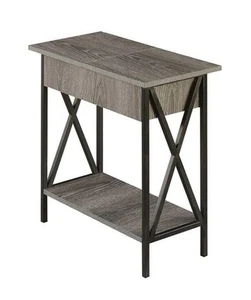 Convenience Concepts Tucson Electric Flip-Top End Table in Weathered Gray Wood - Picture 1 of 5