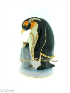Liebevolles Pinguin Paar Schmuckschatulle mit Schmucksteinen - Bild 1 von 3