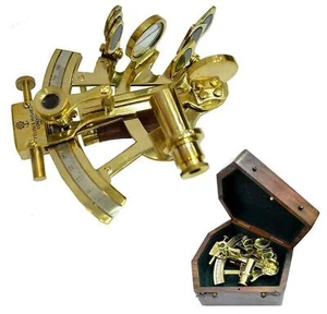 Maritime Nautical Instrument Brass Sextant With Wooden Box Halloween Gift Item - Picture 1 of 8