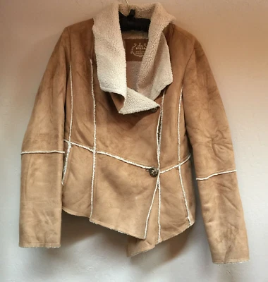 PRANA Townie Abrigo Chaqueta Pequeña Imitación Cuero Gamuza Sherpa Forrado Comino Claro Foto 1 de 4