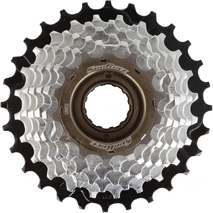 SUNRACE MF-M2A INDEX FREEWHEEL 7-SPEED 14-28T  SHIMANO COMPATIBLE SILVER/BLACK - Image 1 of 1
