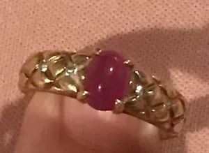 14K ovaler Rubin & Diamanten Cabochon Vintage Ring Gelbgold Gr. 6 gesteppt 4,3 gr. - Bild 1 von 22