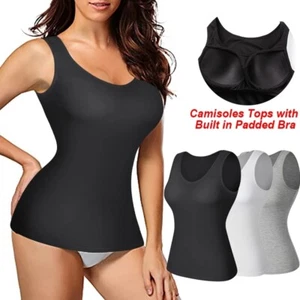 Women Slimming Cami Padded Seamless with Built-in Bra Vest Tank Tops Body Shaper - Picture 1 of 26