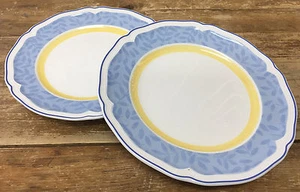 Toscana Villeroy Boch 2 Round Salad Plates 325150 Blue Yellow Rim PLAIN Germany - Picture 1 of 2