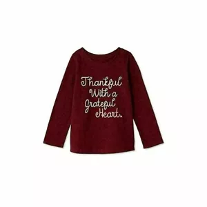 Cat & Jack Toddler Girls 'Thankful' Long Sleeve Tee T-Shirt - Burgundy 2T - NEW - Picture 1 of 4