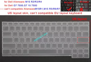 US Keyboard Skin Cover for Dell Alienware M15 R2/R3/R4,P87F,G7 7500,P100F laptop - Picture 1 of 8