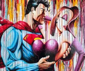 Oeuvre Pop Art sur toile imprimée "Superman and the Pin-up" 50x60 - Picture 1 of 1