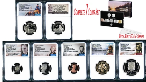 2021 US Mint 7-Coin Silver Proof SET Dime Cent Nickel Quarter $1 50c NGC PF70 FR Cover