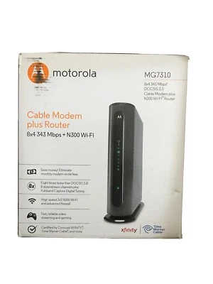 Motorola MG7310 8x4 343Mbps DOCSIS 3.0 Cable Modem plus N300 Wi-Fi Router  - Image 1 of 3