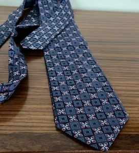 Corbata de seda Jacquard floral geométrica azul y rojo Canali 61" x 3,75" excelente - Imagen 1 de 6