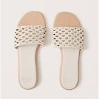 Abercrombie & Fitch Women’s Woven Slide Sandals in Beige Size 9/10