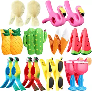 20 Pcs Beach Towel Clips Plastic Beach Chair Clips Flamingo Parrot Watermelon Pi - Picture 1 of 7