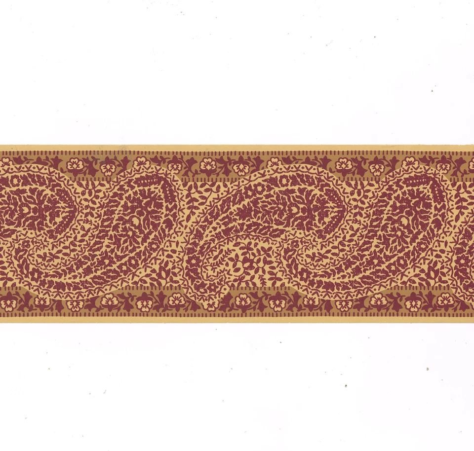 LAURA ASHLEY Jaipur Burgundy Red Gold Tan Paisley Wallpaper Border 4.25" x 33 ft - Image 1 of 4