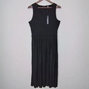 Tahari Dress M Black Career Pleated Maxi Length Sleeveless Elastic Waist V-Neck - Picture 1 of 14