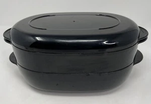 Tupperware Oval Microwave Stack Cooker Set Black 50 oz Steam Lid #2329 2349 2330 - Picture 1 of 15