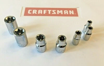 CRAFTSMAN HAND TOOLS 7 pc External E Torx Star Bit Socket Set 1/4" 3/8" Drive  Foto 1 de 4