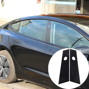 Black PVC Car Window Center Post Sticker Protector Vinyl For Tesla Model 3 23-24 - Picture 1 of 12