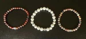 3 Natural Gemstones Jasper Quartz Men’s Stretch Bracelet Chakra Fengshui 7.5 In - Picture 1 of 2