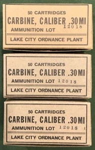 CARABINA LAKE CITY ARTILLNANCE PLANT M1 SEGUNDA GUERRA MUNDIAL NUEVA RÉPLICA 50 CAJAS DE MUNICIÓN REDONDAS - Imagen 1 de 7