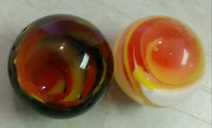 2 Marbles Handmade Borosilicate Art Glass Galaxy Cherry Sunflower White Wig Wag - Picture 1 of 11