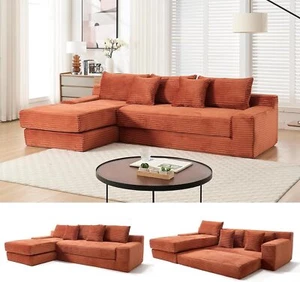 104'' Modular Sectional Sofa w/ L-Shape Chaise Convertible Corduroy Sofa Bed - Picture 1 of 9