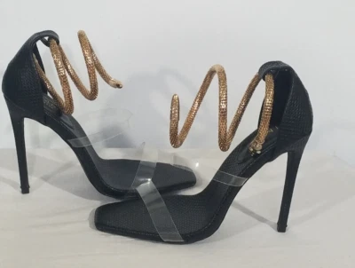 Tacones de aguja Simmi Medusa negros con estampado de serpiente talla 9 Foto 1 de 4