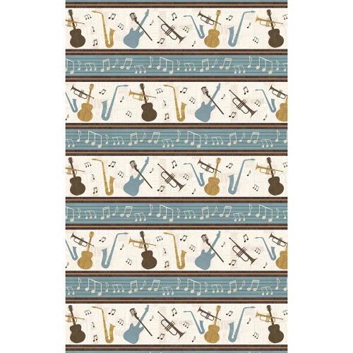 Music Guitar Sax Fabric Rhythm Harmony Stripe Cotton Wilmington By The Yard - Image 1 of 1