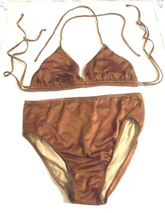Fresh Peaches Metallic Brown Double Strap Halter Bikini Swimsuit Size DD/Large - Picture 1 of 3