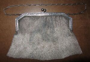 large mesh vintage 800 silver purse handbag; tarnished
