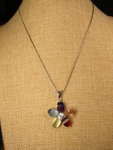 Gorgeous multi-color sterling silver & glass flower pendant 18" 925 necklace - Picture 1 of 7