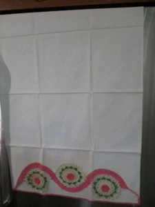 Vintage Paar Leinen Kissenbezüge gehäkelt rosa & weiß Borte 34 1/2 x 2 2 - Bild 1 von 3