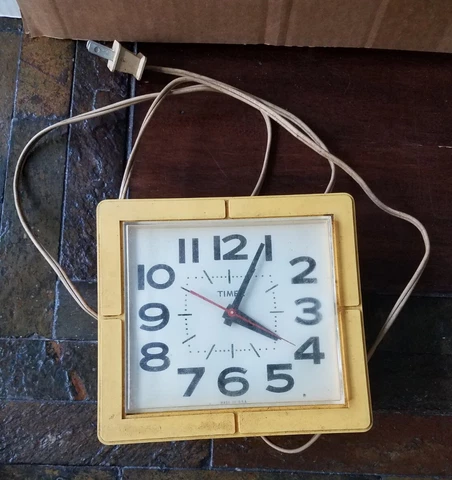 Vintage Yellow TIMEX Wall Clock Square UNTESTED Cover
