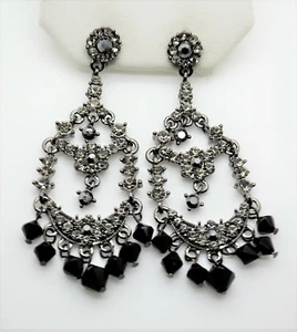 Gorgeous Black Alloy BD Rhinestone party Chandelier Dangle Fashion Earrings A294 - Picture 1 of 6