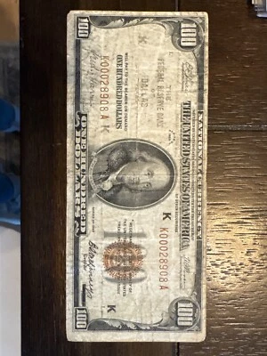 100 dollar bill  1929  federal reserve bank of DALLAS TX - Image 1 of 2