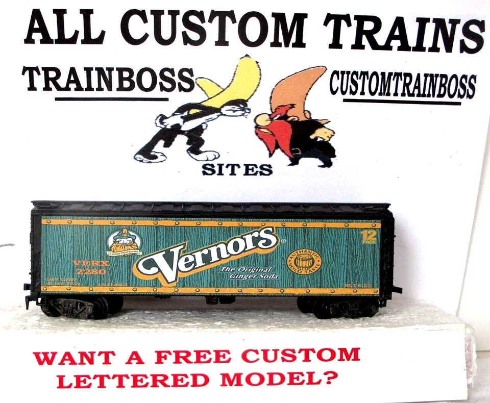HO SCALE CUSTOM LETTERED VERNORS GINGER SODA FREIGHT REEFER 19 ALSO AVAIL IN O - Image 1 of 4