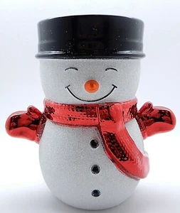 BATH & BODY WORKS WHITE GLITTERING SNOWMAN 3 WICK CANDLE PEDESTAL HOLDER SLEEVE - Picture 1 of 12