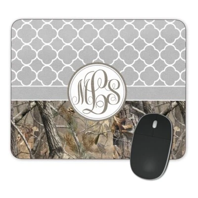 Gray Lattice Camo Mouse pad Custom Monogram Personalized Name Initials Hunting - Image 1 of 2