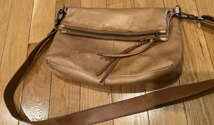 Margot NY Double Zip Top Brown Soft Leather Crossbody Bag Tan Vintage Purse - Picture 1 of 13